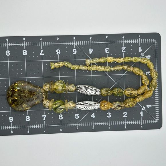 Chunky Vintage Confetti Lucite Faux Amber Graduated Bead Necklace 15" Retro MCM - Picture 6 of 14